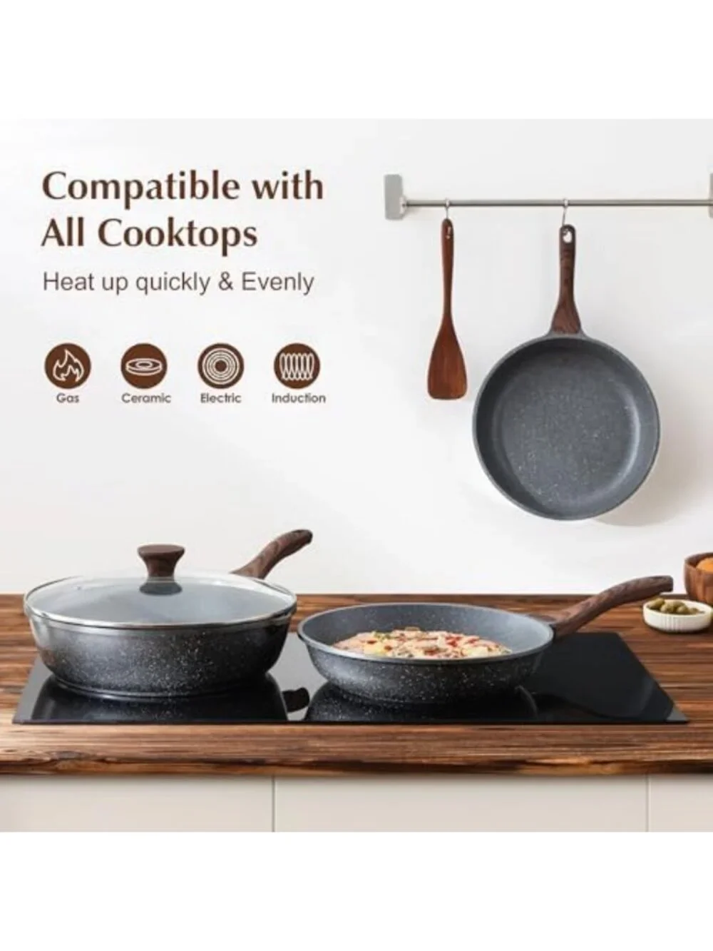 Nonstick Frying Pan Skillet, Swiss Granite Coating, Healthy Stone Cookware, 9.5